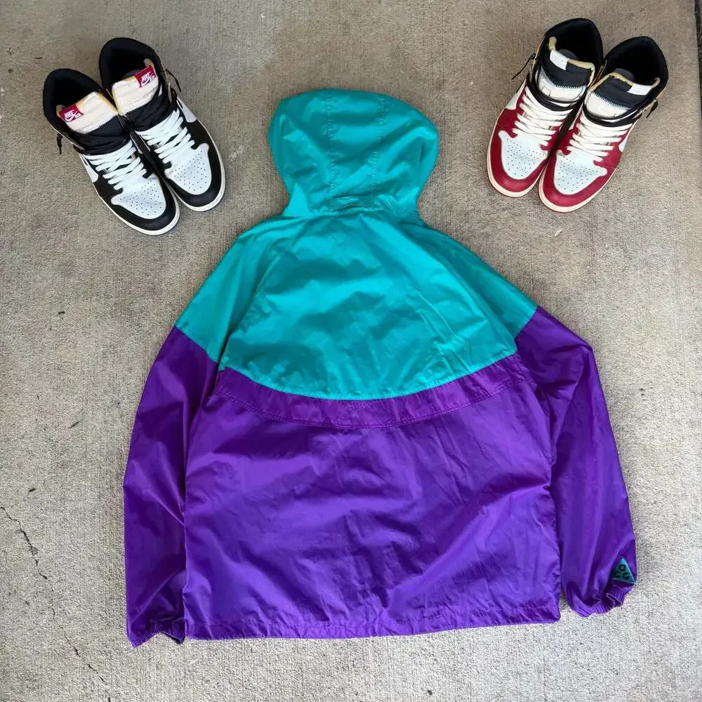 Vintage 90s Nike ACG Teal and Purple Colorblock Windbreaker Jacket XL